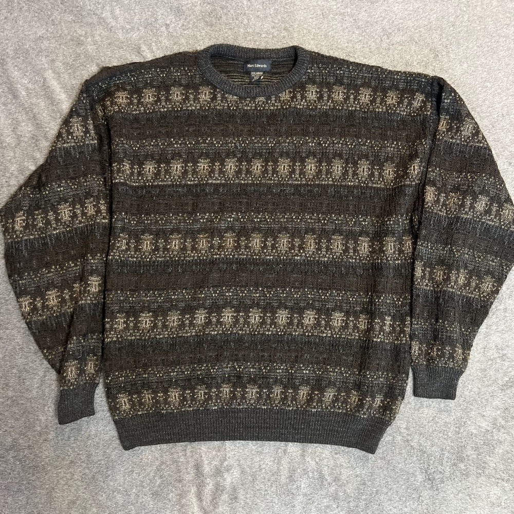 Vtg Marc Edwards Sweater Mens 2XL Multicolor Geometric Crewneck Pullover Grandpa